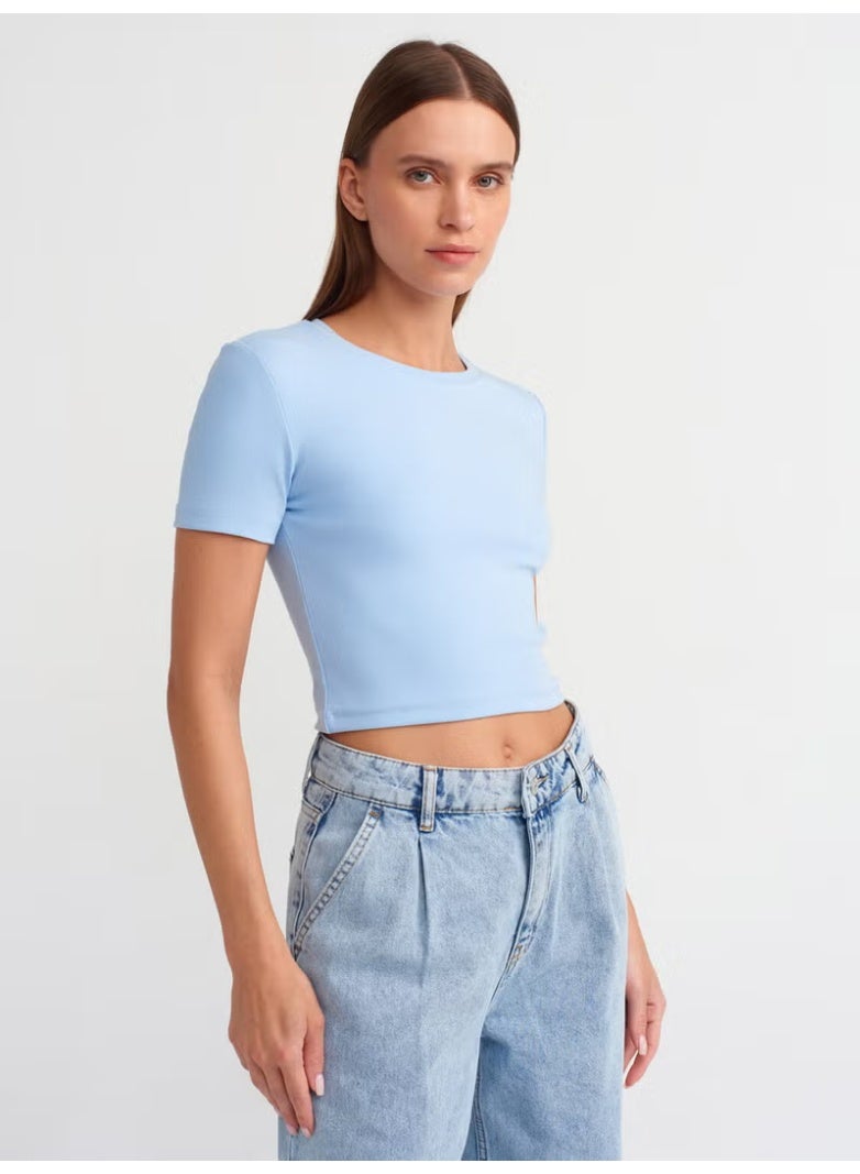 Dilvin 30124 Crop T-Shirt-Blue - Image 4